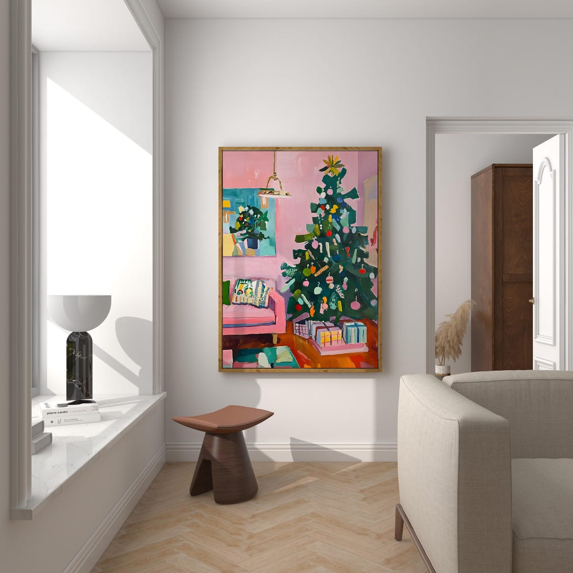 Abstract Pink Christmas Tree Modern Painterly Holiday Poster - Image 2