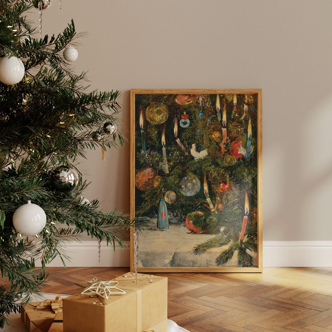 Vintage Christmas Tree Candlelit Ornaments Holiday Fine Art Print - Image 3