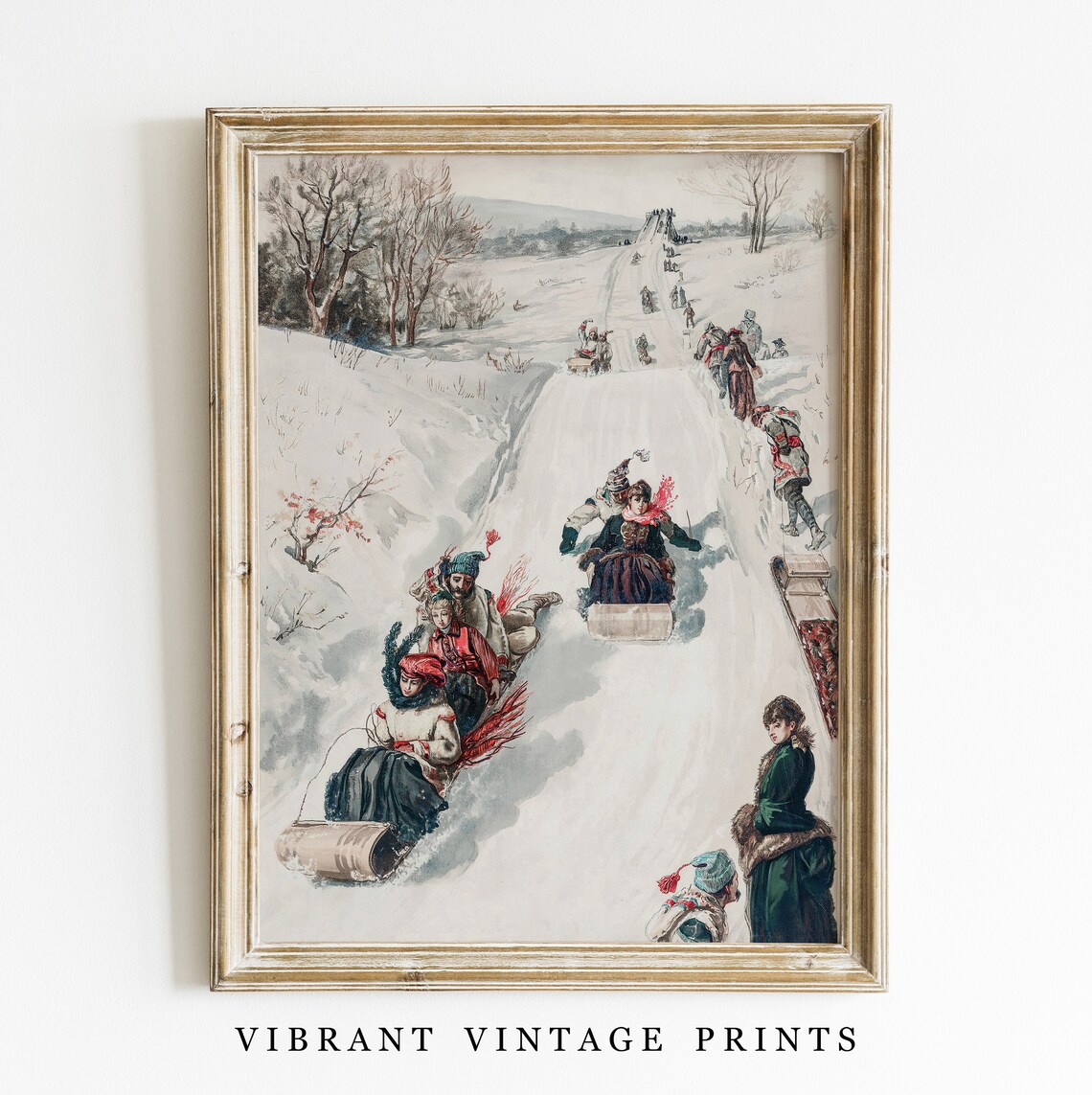 Vintage Christmas Sled Race Poster, Victorian Holiday