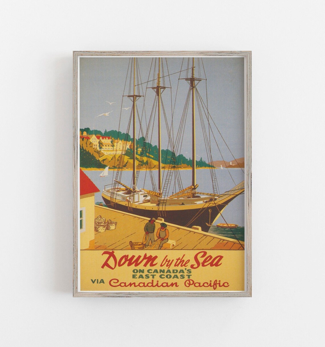 Canada Sailboat Travel Poster, Vintage Neutral Tones
