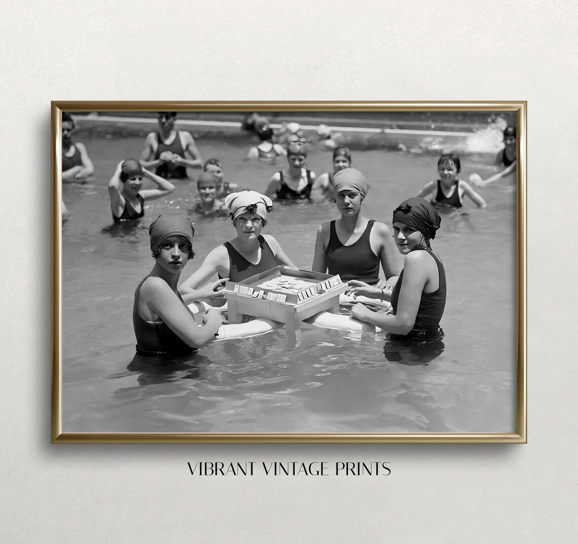 Mah Jong at the Pool, Vintage Summer Poster Print