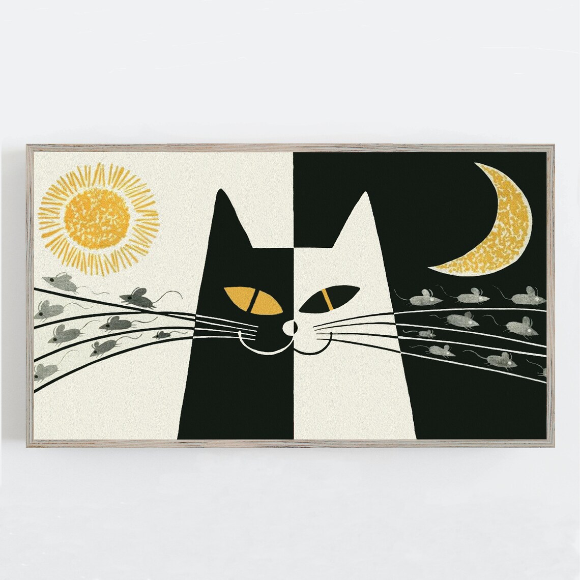 Cat Sun and Moon Art, Vintage Retro Wall Poster - Image 2