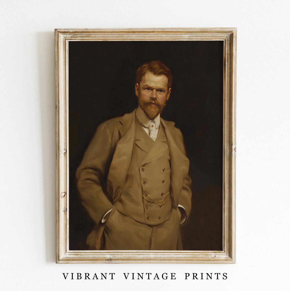 Vintage Man Portrait, Antique Neutral Wall Art