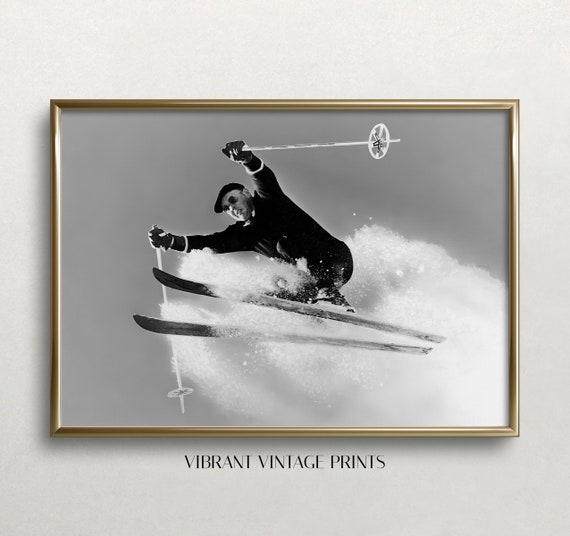Ski Jumper Black And White Art Vintage Ski Art Vintage Ski Print Winter Wall Art Old Photo Skier Wall Art