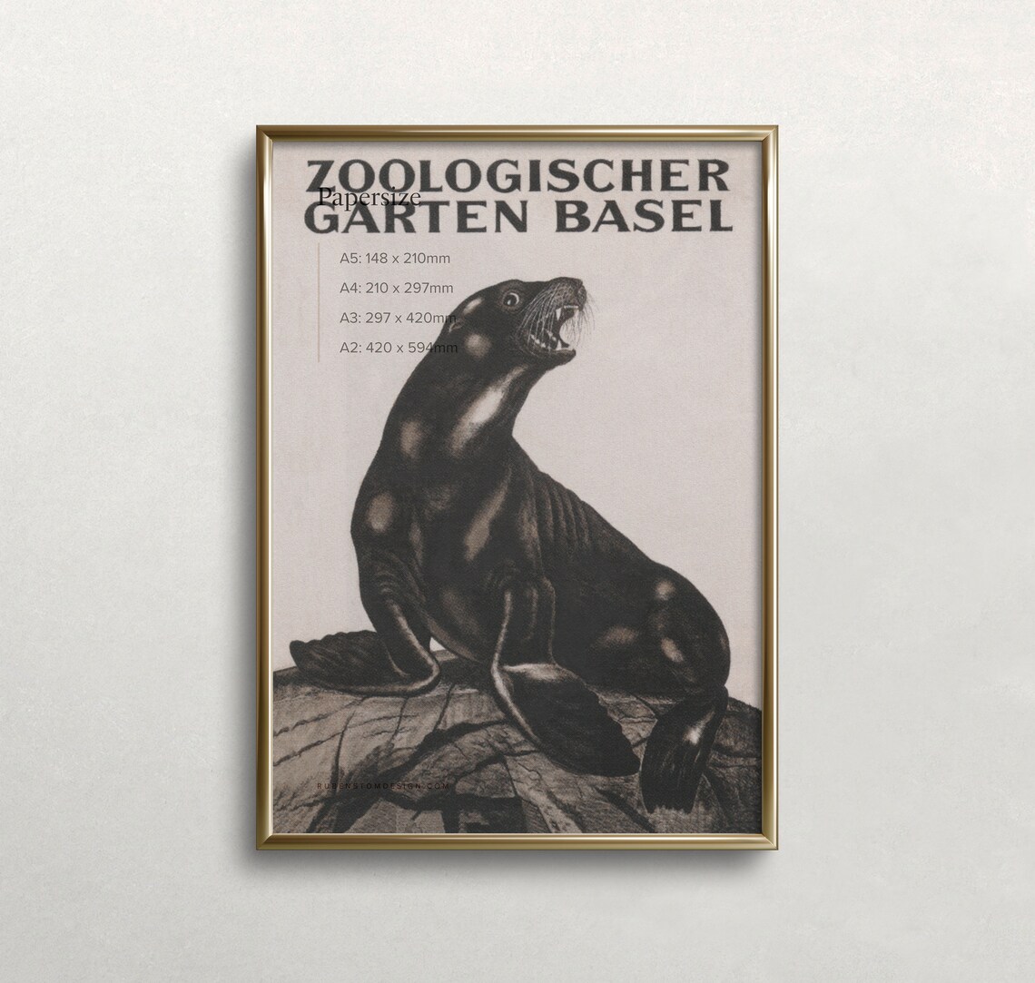 Basel Zoo Vintage Sea Lion Monochrome Animal Portrait Wall Art Print