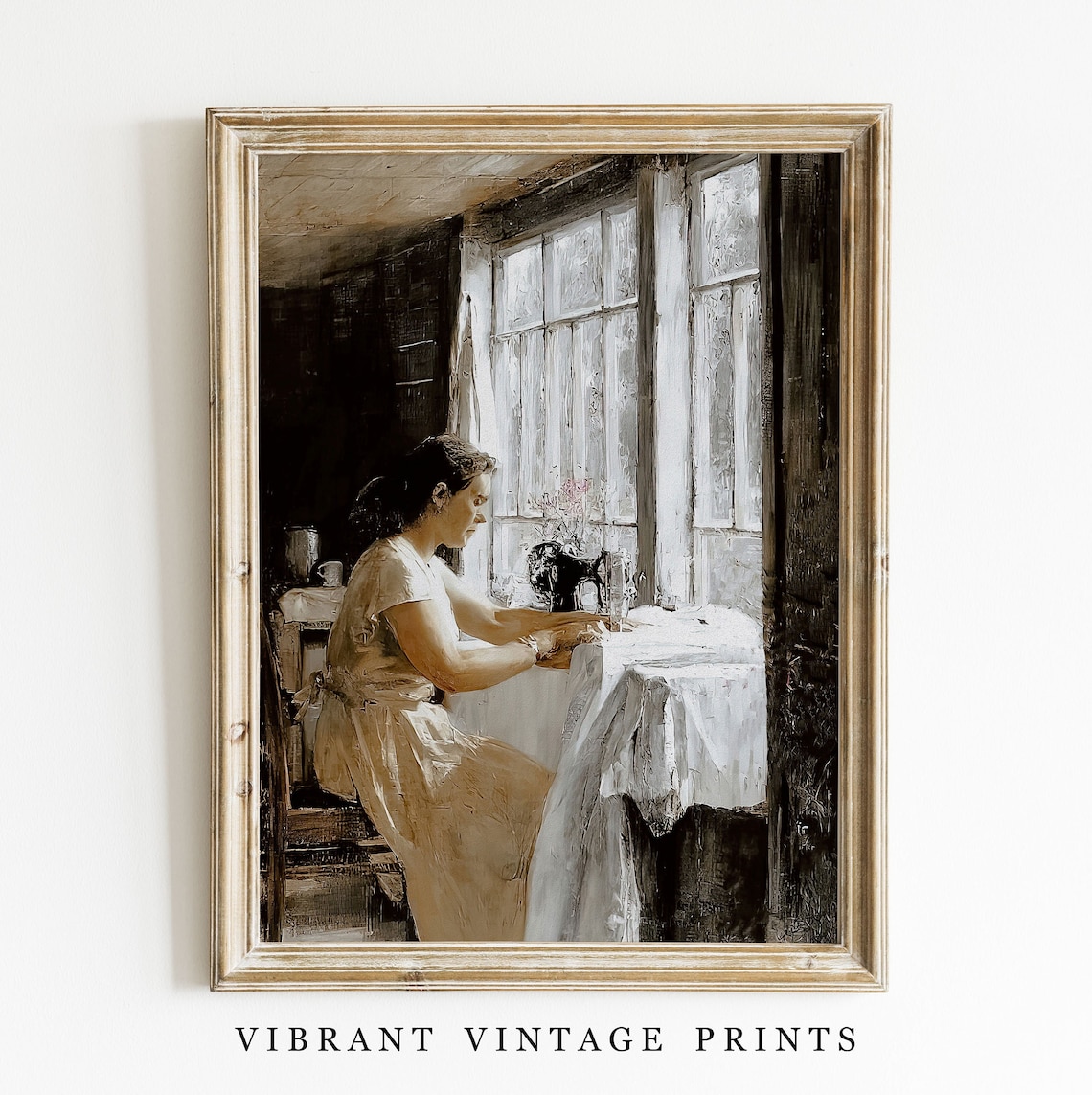 Sewing Machine Woman Portrait, Vintage Farmhouse Art Print
