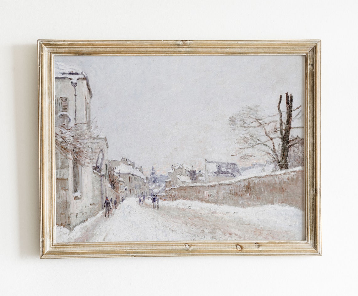 Snowy Village Street Winter Impressionist Oil Painting Wall Art - Image 4