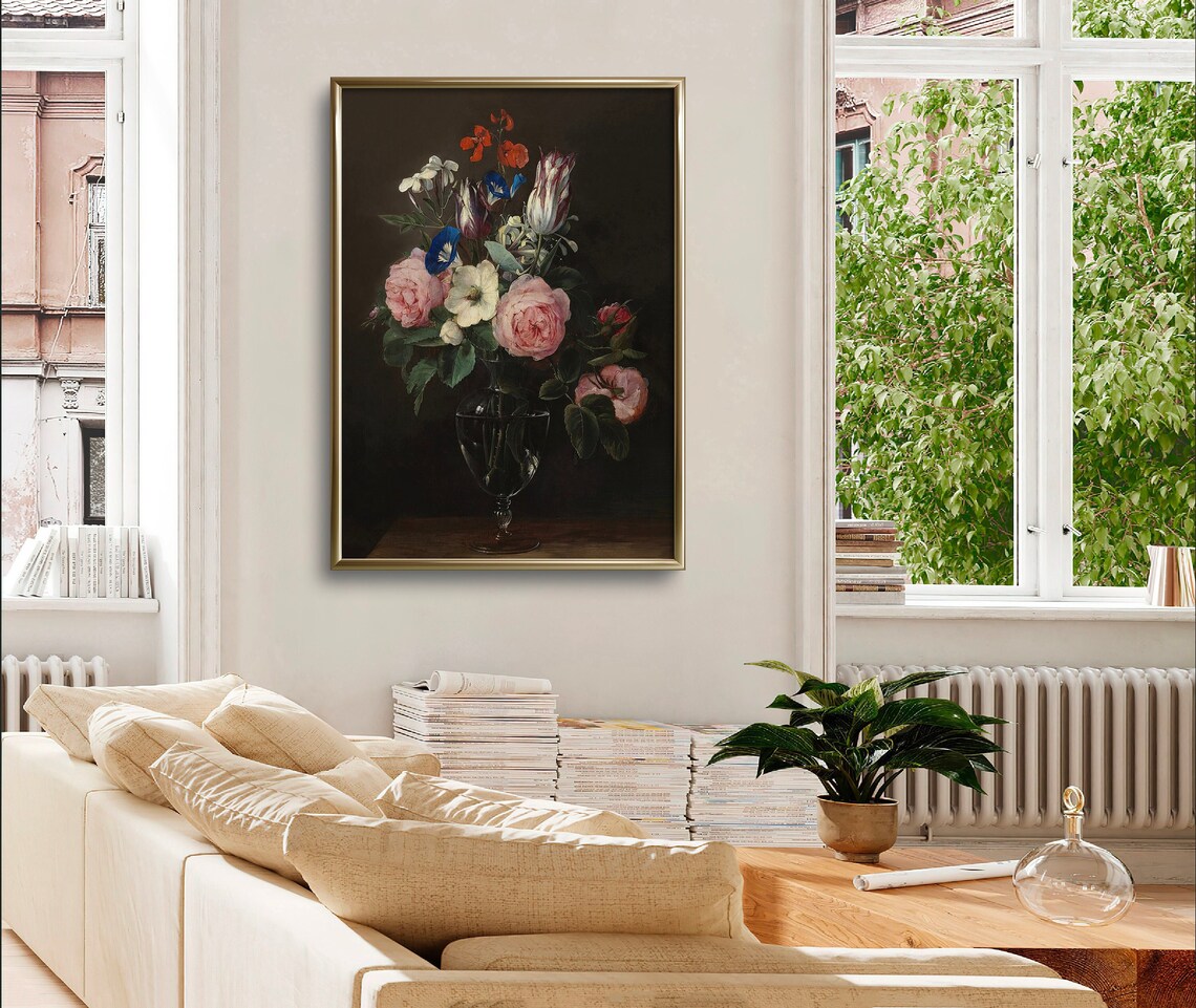 Vintage Flowers Moody Dark Floral Wall Art Print