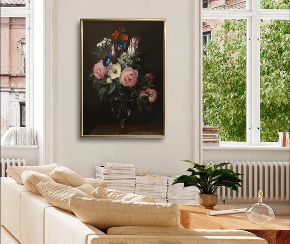 Vintage Flowers Moody Dark Floral Wall Art Print