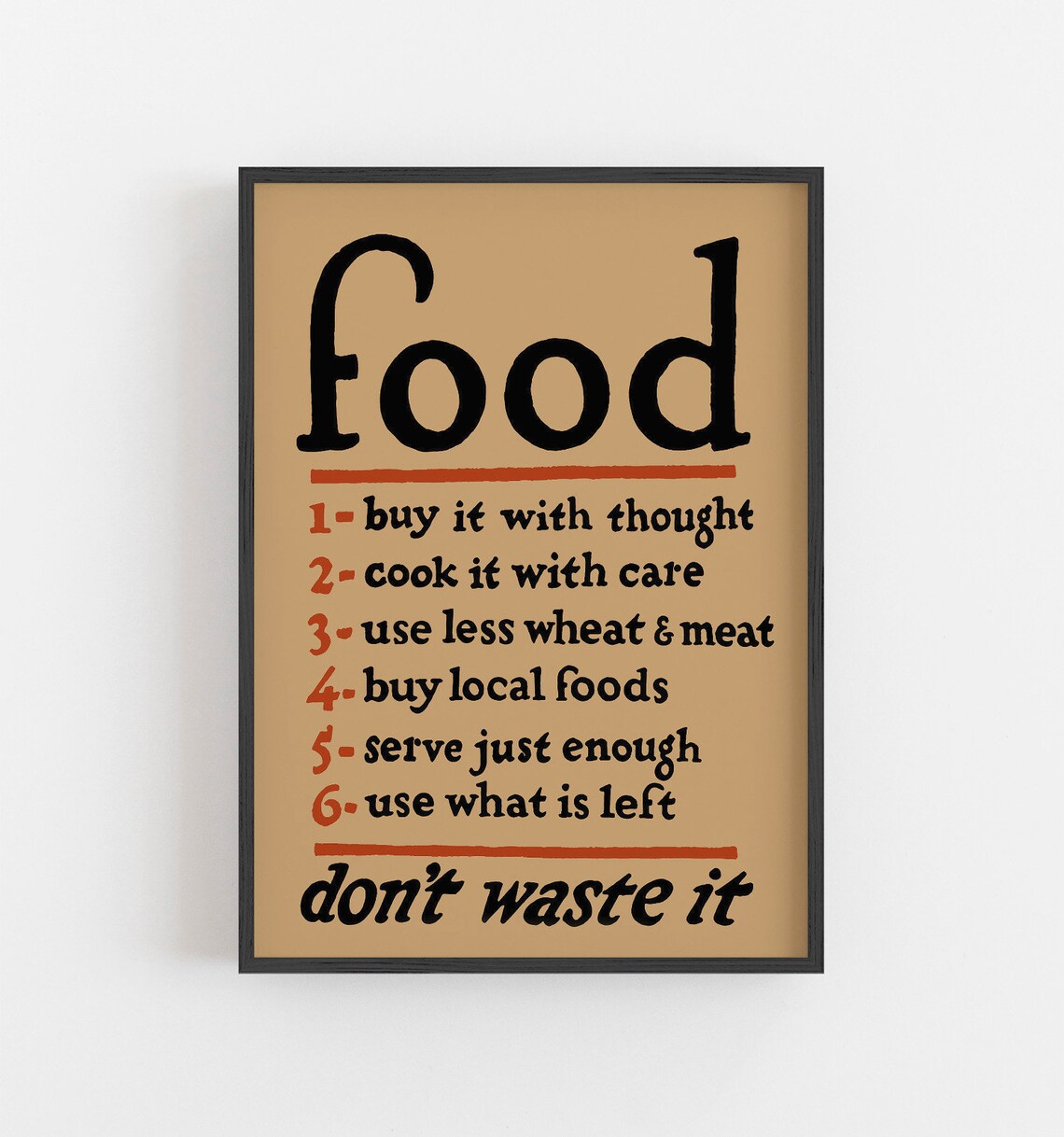 Food Don't Waste It Vintage WPA Kitchen Art Print