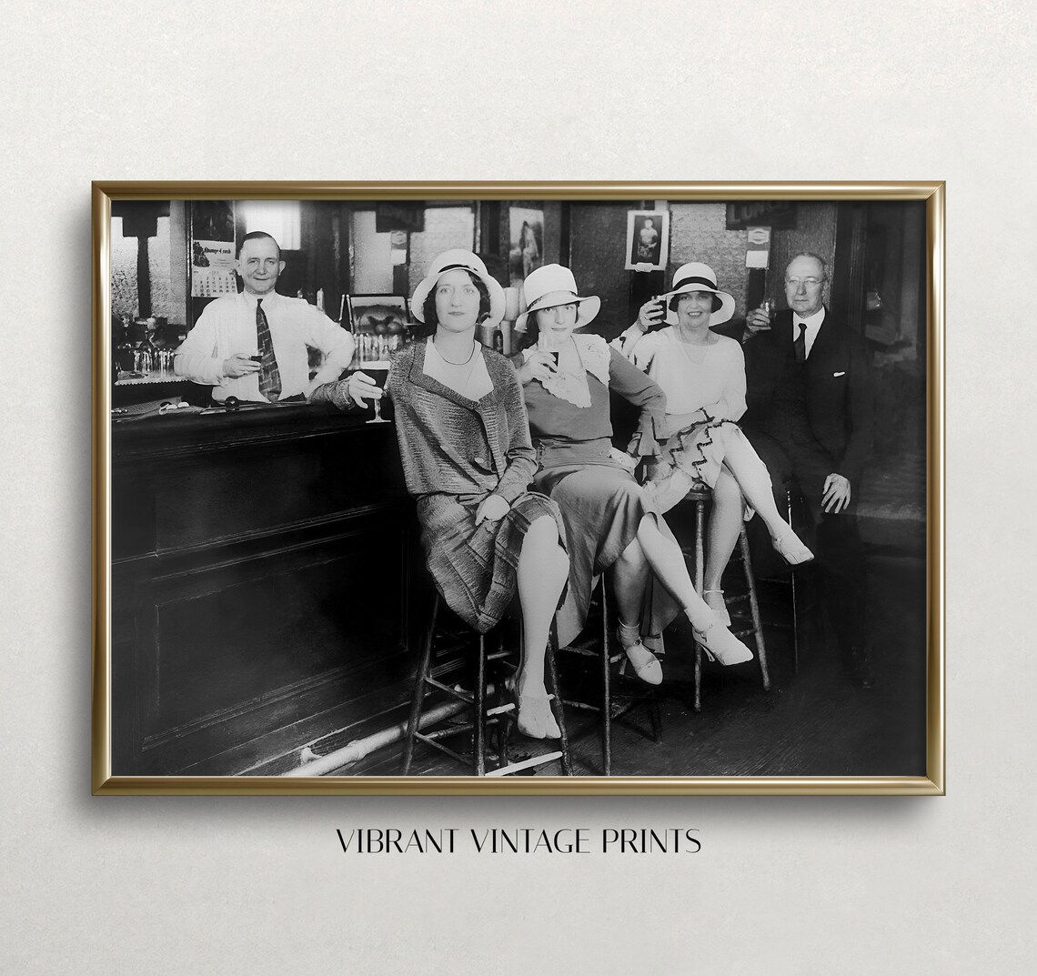 1920s Women At Bar With Bartenders Vintage Black White Photo Poster