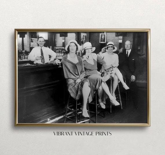 Women At Bar Black And White Art Vintage Wall Art Retro Wall Decor Bar Cart Decor Bar Wall Art Wall Art