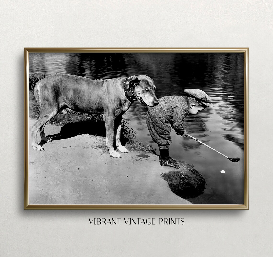 Boy Playing Golf, Vintage Black And White Wall Art