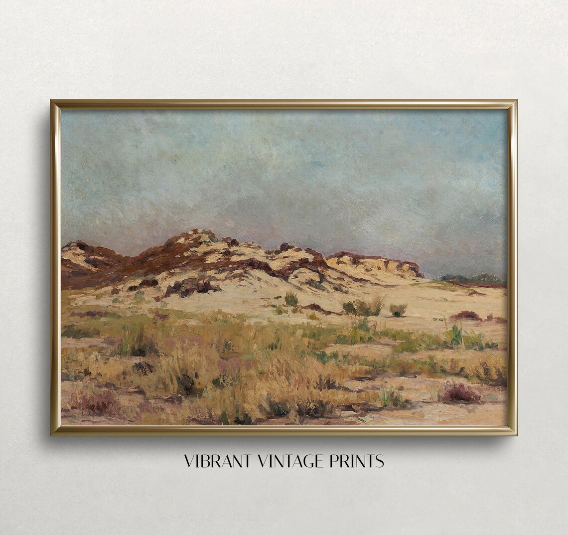 Golden Desert Sand Dunes Muted Vintage Landscape Oil Painting Poster