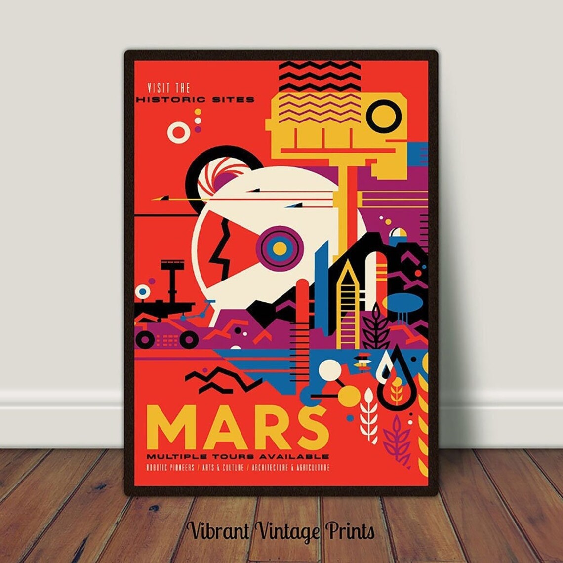 Mars NASA Retro Travel Poster Print, Space Wall Art