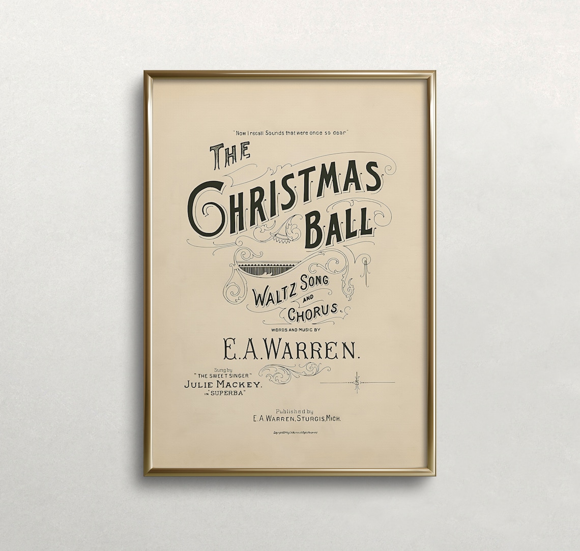 The Christmas Ball Waltz Song Antique Sheet Music Typography Print