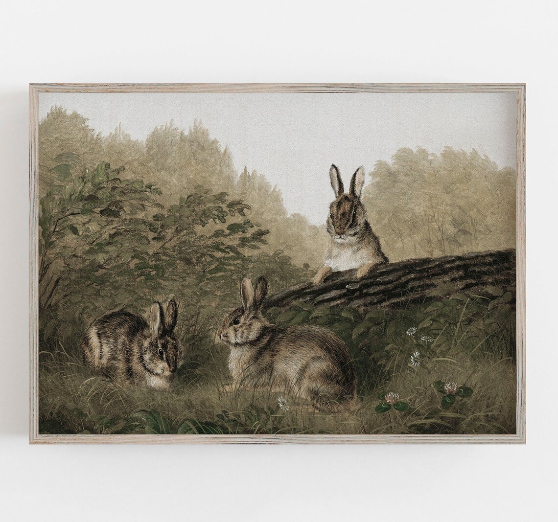 Rabbits Vintage Art Print, Easter Wall Decor
