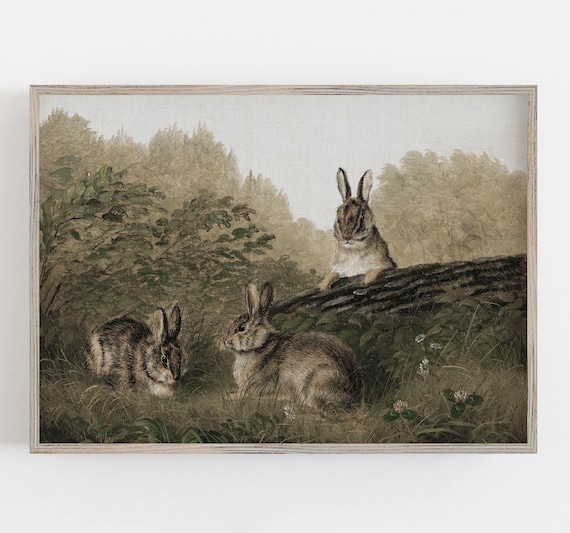 Rabbits Vintage Art Print, Easter Wall Decor