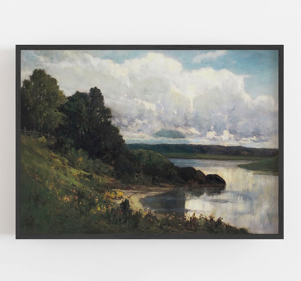River Landscape, Vintage Neutral Wall Art Print - Image 4