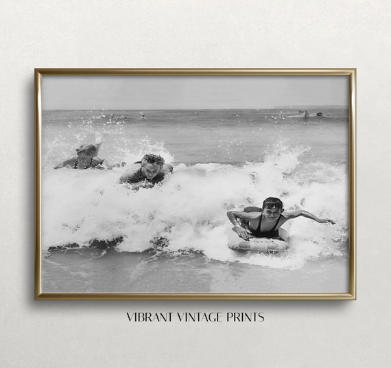 Surf Wall Art Black And White Art Vintage Wall Art Old Photo Beach Wall Art Boogie Board Surfing Wall Art