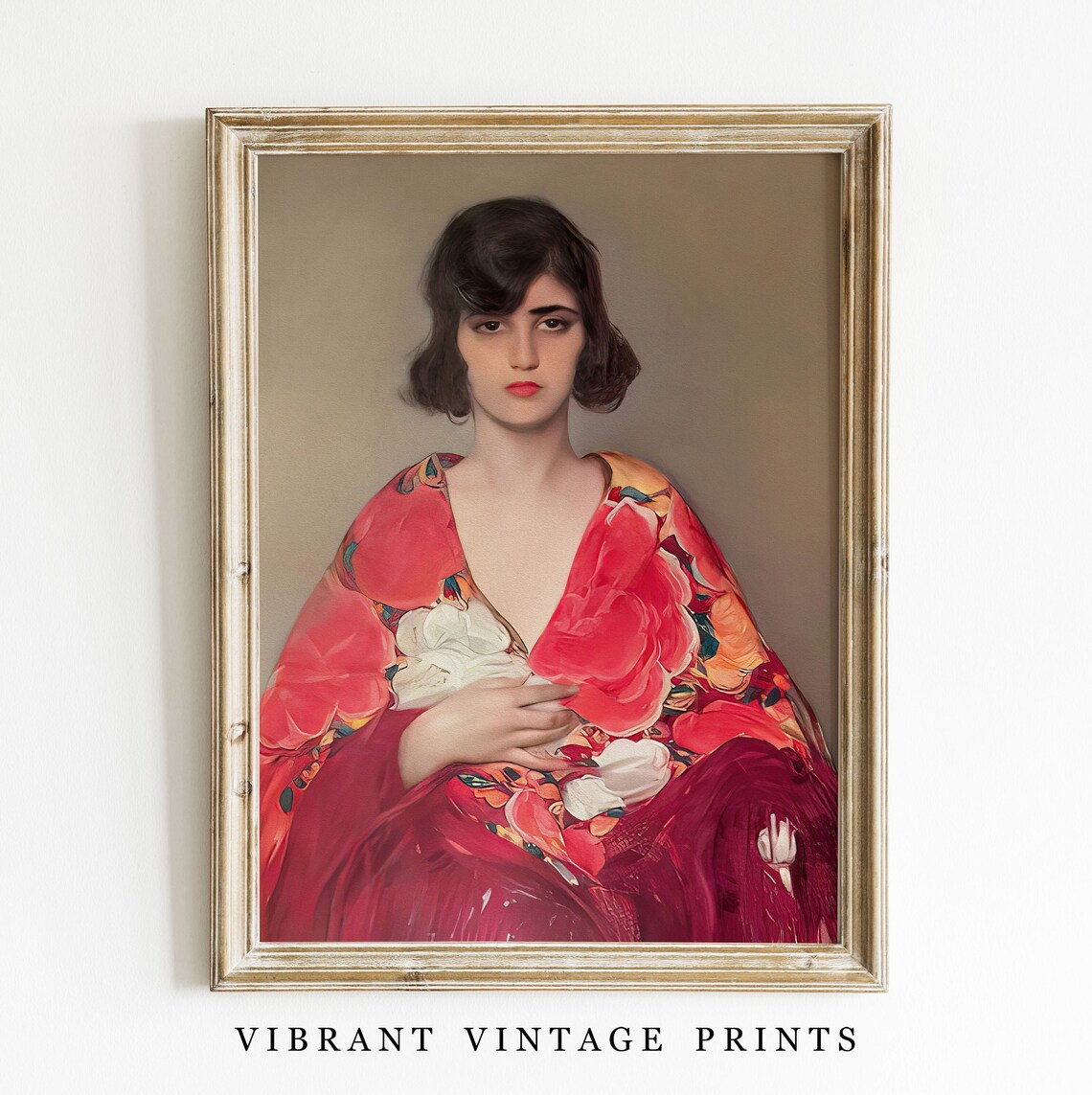 Red Kimono Vintage Woman Portrait Antique Art Print