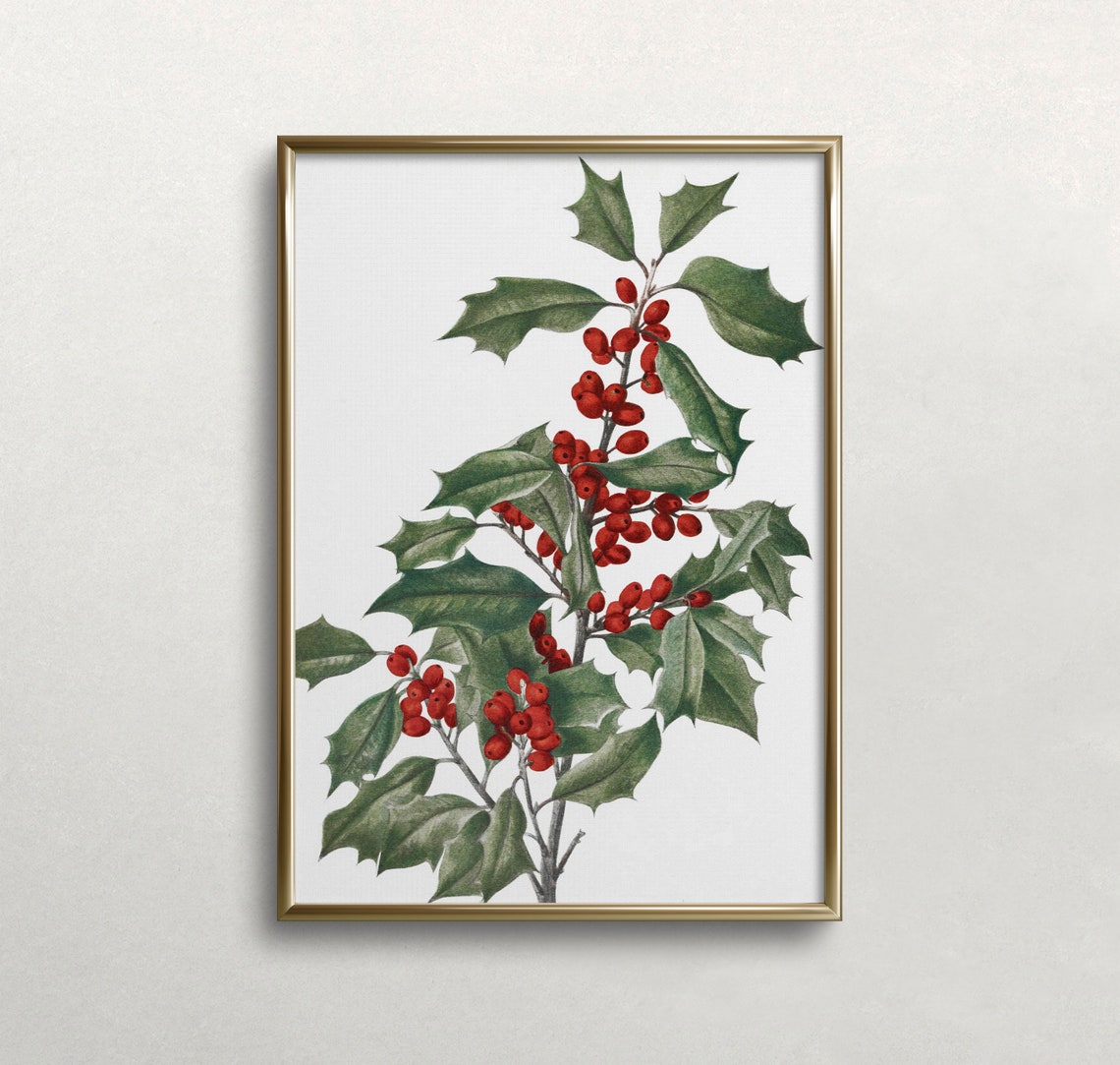 Vintage Holly Berries Branch Christmas Botanical Wall Poster - Image 4