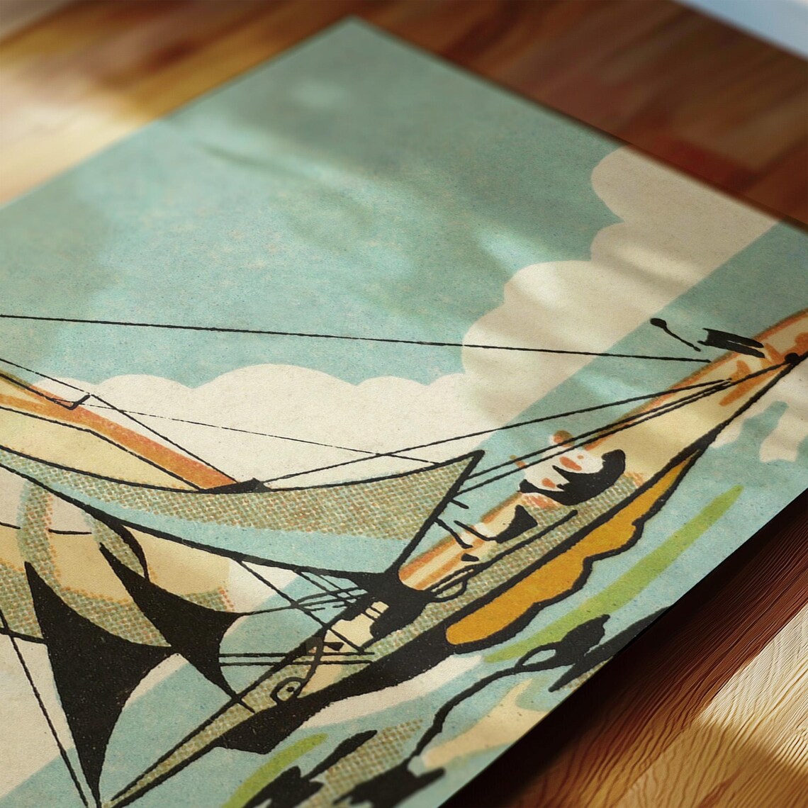 Vintage Matchbox Sailboat Art Print, Nautical Decor - Image 2