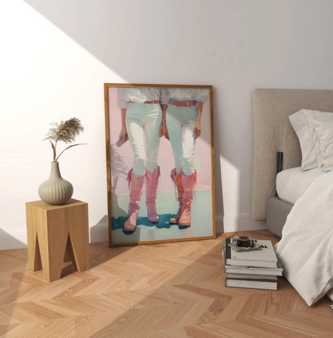 Cowgirl Pink Cowboy Boots White Jeans Pastel Fashion Art Poster - Image 3