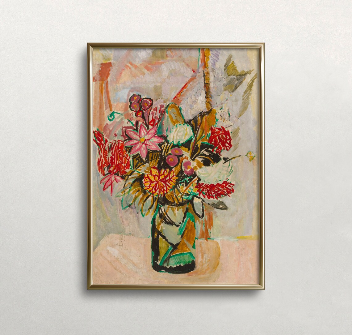 Autumn Flowers Vintage Art Print, Earthy Neutral