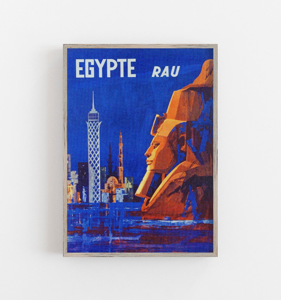 Egypt Travel Poster, Vintage Pharaoh Statue Print