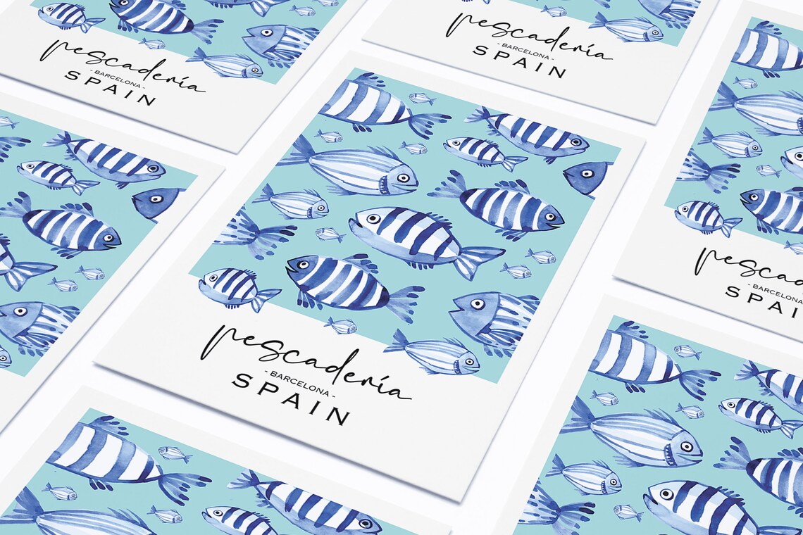 Pescaderia Barcelona Spain Blue Striped Fish Market Art Print - Image 4