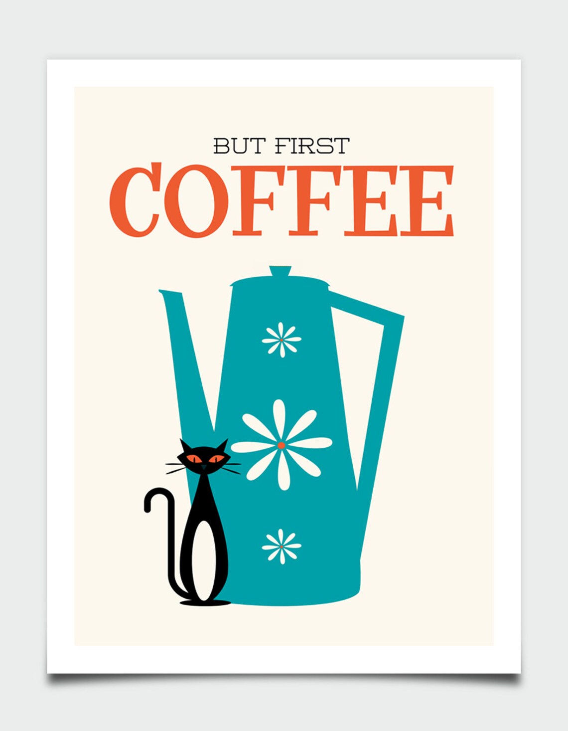 Cat And Coffee Mid-Century Modern Kitchen Art Print - Image 4