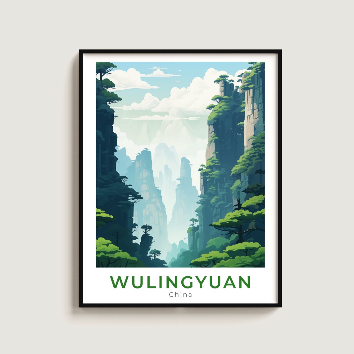 Wulingyuan China Misty Stone Pillars Forest Vintage Travel Poster