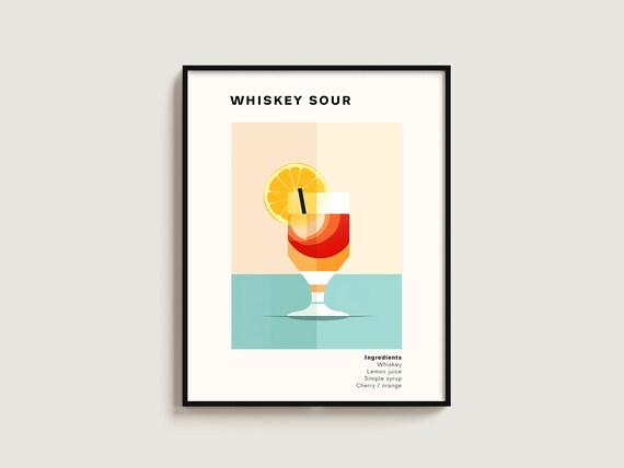 Whiskey Sour Recipe Citrus Cocktail Minimalist Bar Decor Poster