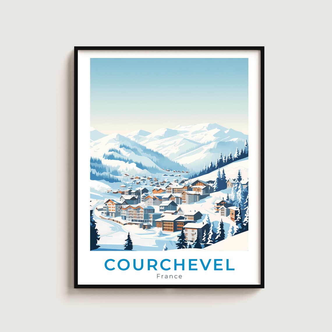 Courchevel France Snowy Alpine Village Valley Winter Resort Poster