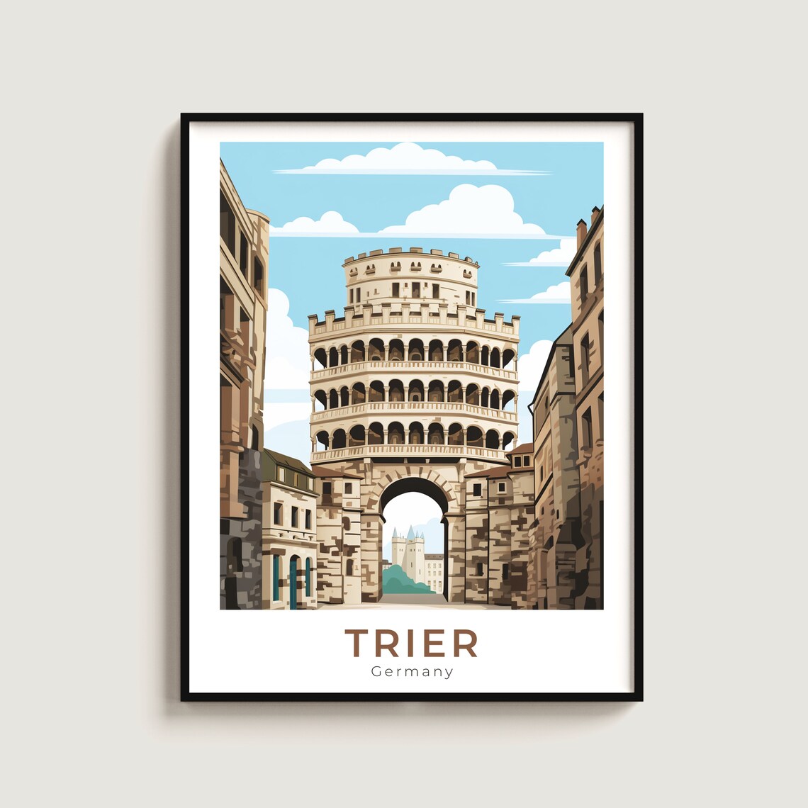 Trier Germany Porta Nigra Roman Stone Gate Vintage Travel Poster