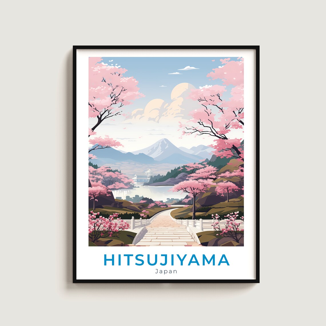 Hitsujiyama Japan Cherry Blossom Season Mount Fuji View Poster