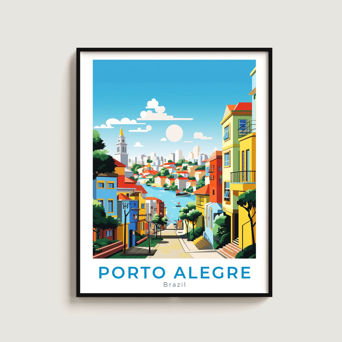 Porto Alegre Brazil Travel Poster Colorful Hillside Street Scene