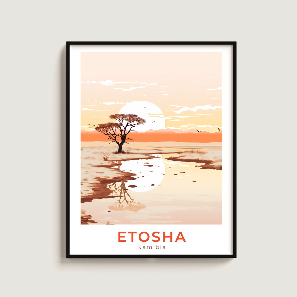 Etosha Namibia Salt Pan Sunset Safari Vintage Travel Art Poster