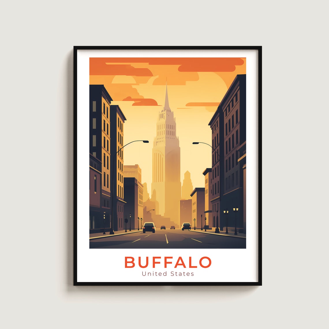 Buffalo Travel Print Wall Art Gift United States Poster Home Decor Lovers Hanging