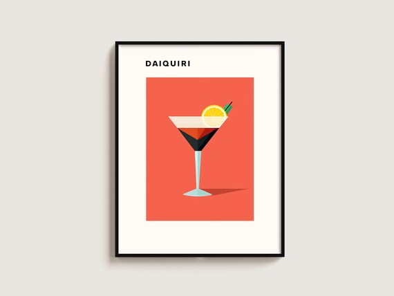 Daiquiri Cocktail Minimalist Martini Coral Red Retro Art Poster