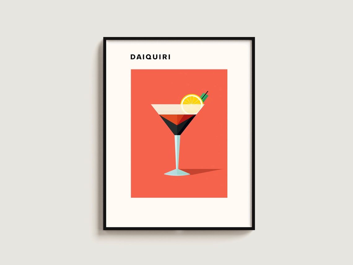 Daiquiri Cocktail Minimalist Martini Coral Red Retro Art Poster