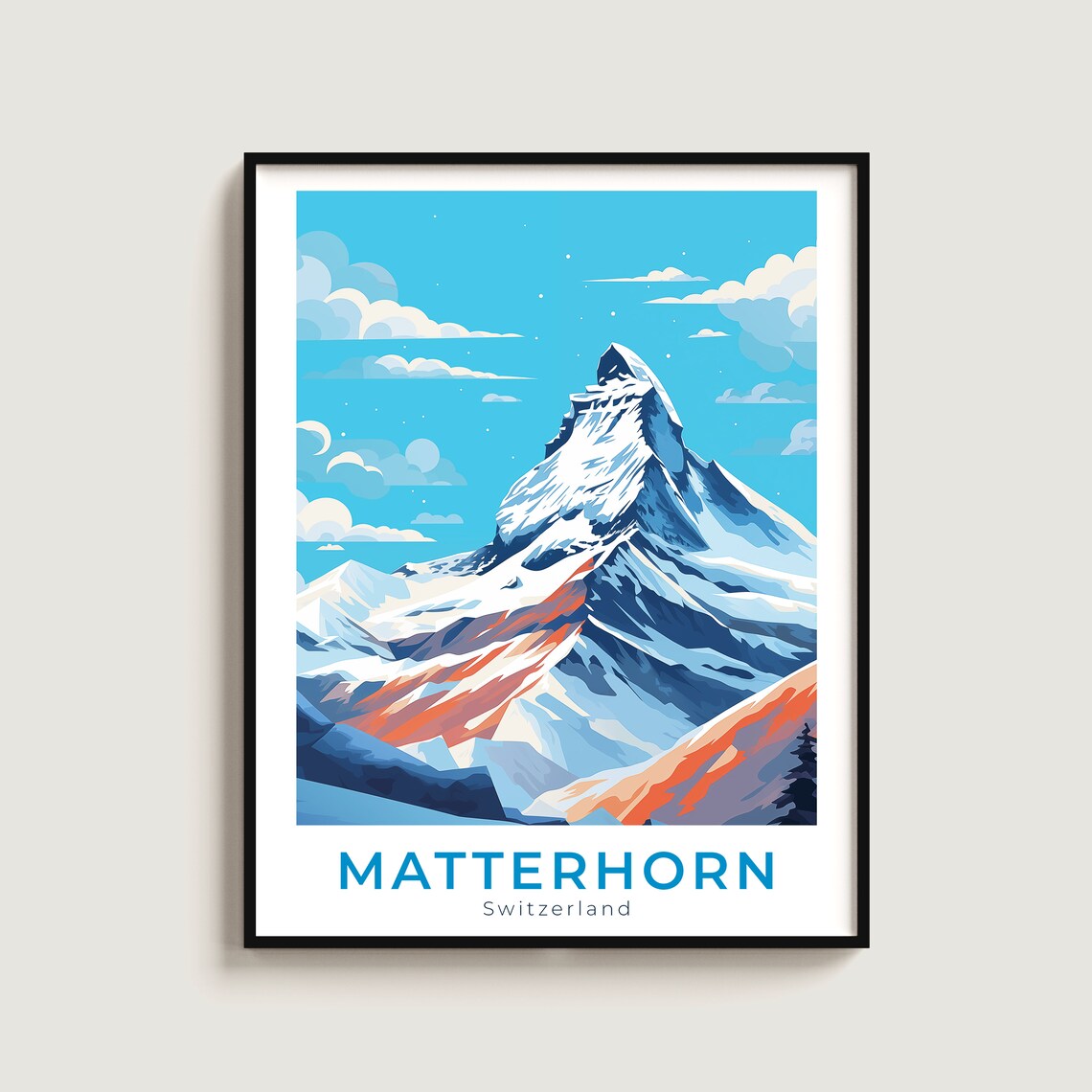 Matterhorn Switzerland Iconic Snowy Alpine Peak Vintage Travel Poster