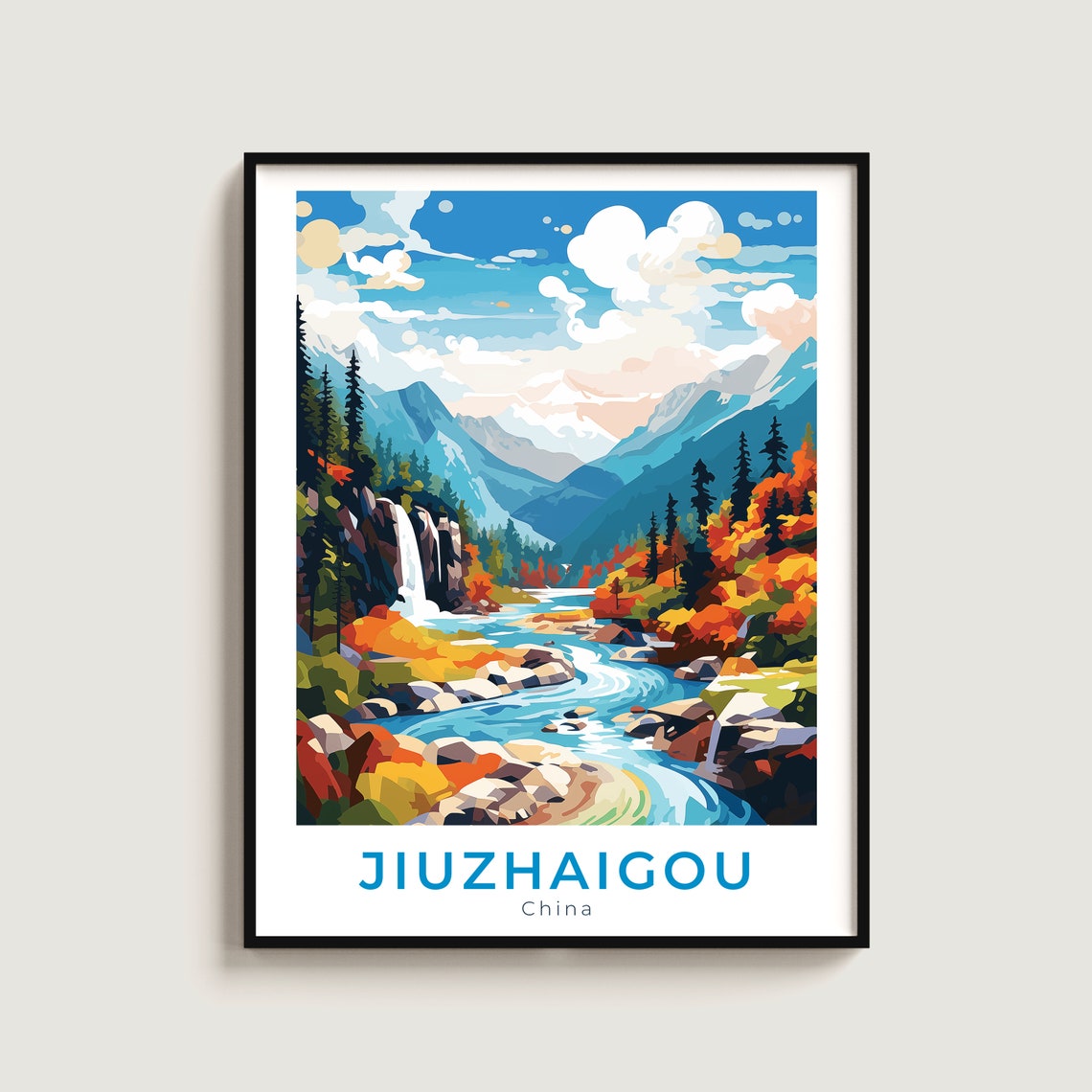 Jiuzhaigou China Alpine Valley Waterfall Autumn Foliage Poster