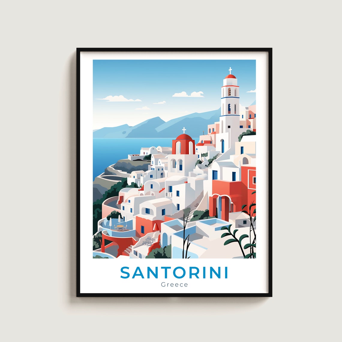 Santorini Greece Cliffside Village Red Domes Blue Sea Travel Poster