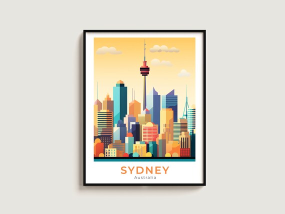 Sydney Australia City Skyline Tower Modern Style Travel Poster