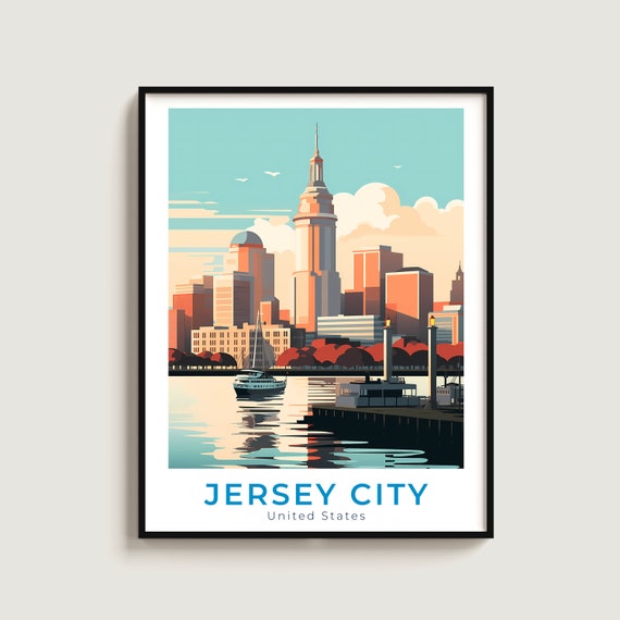 Jersey City Travel Print Wall Art Gift United States Poster Home Decor Lovers Hanging