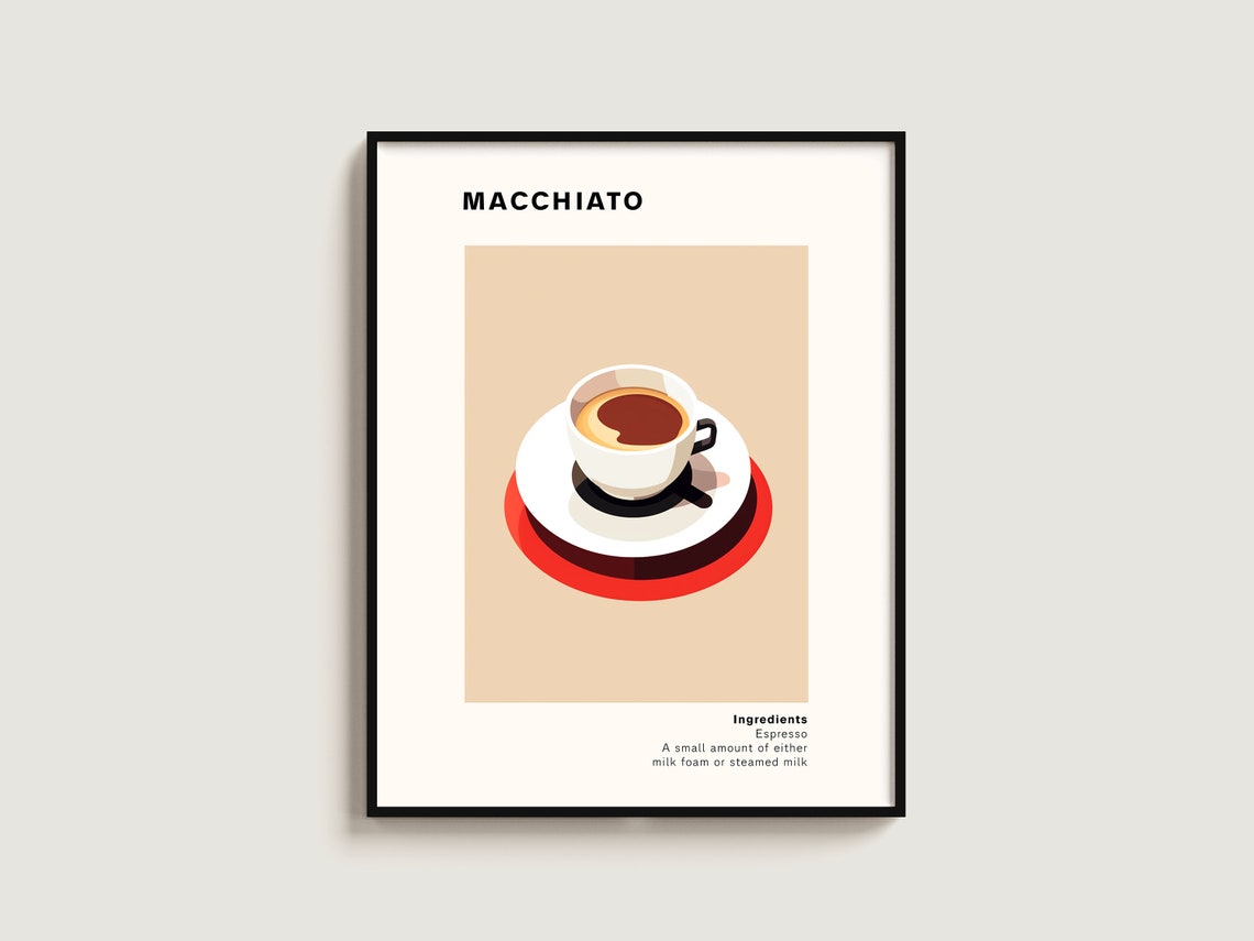 Macchiato Coffee Poster Gift Lover Art Kitchen Print Wall Hanging
