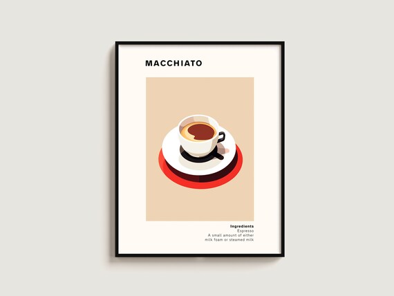 Macchiato Coffee Ingredients Minimalist Kitchen Art Poster Espresso Decor