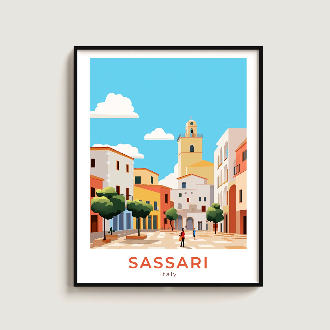 Sassari Italy Historic Old Town Plaza With Bell Tower Church Poster